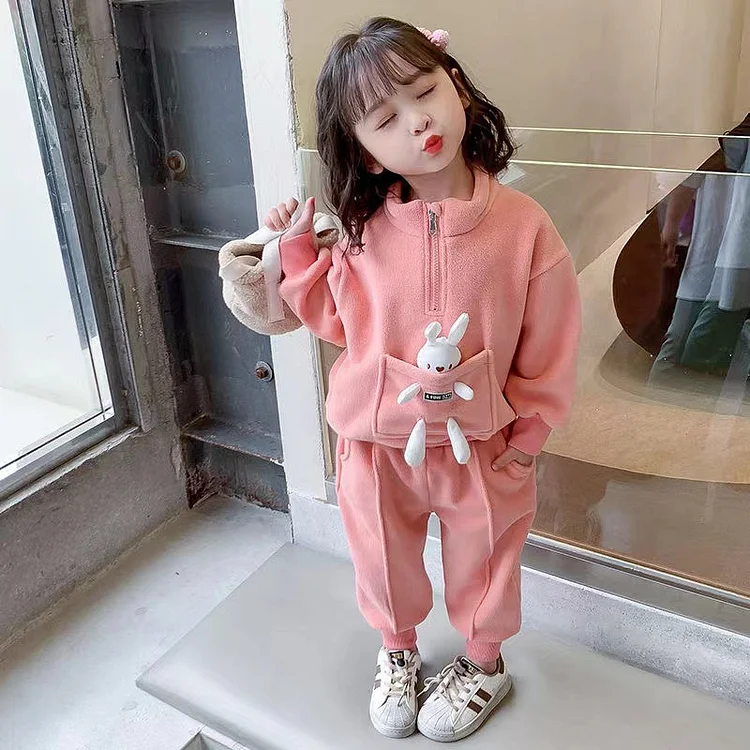 おすすめ スタンドネック プルオーバー トップス+パンツ 女の子 パイル セットアップ