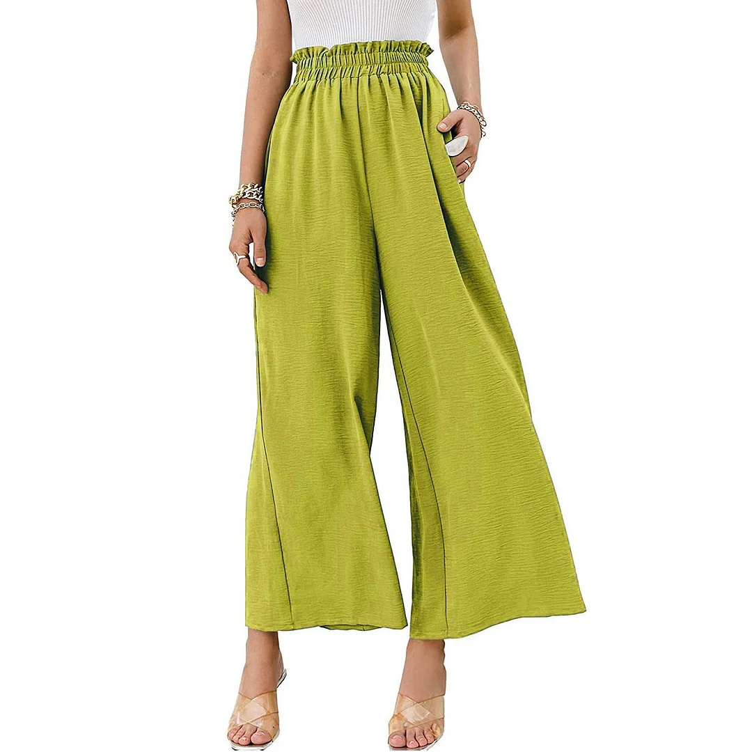 Zingj Linen Solid Color High Waist Loose Pants