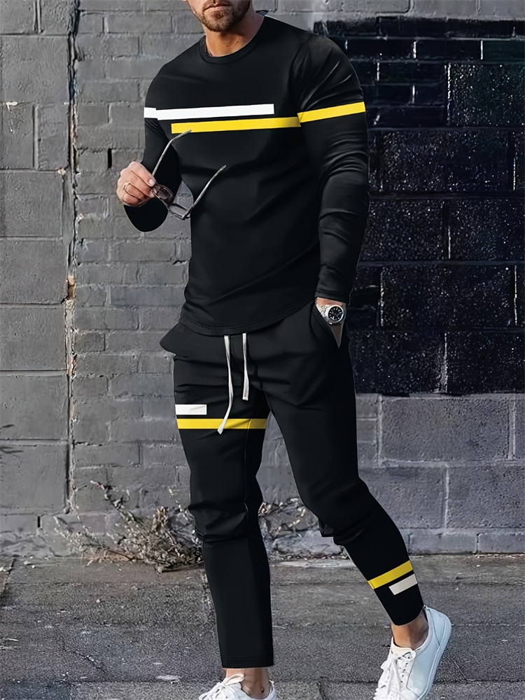 Geswet 2025 New Spring And Autumn Men's Long Sleeve T-shirt And Long Pants Set Daily Street Men's Fashion Long Sleeve T-shirt