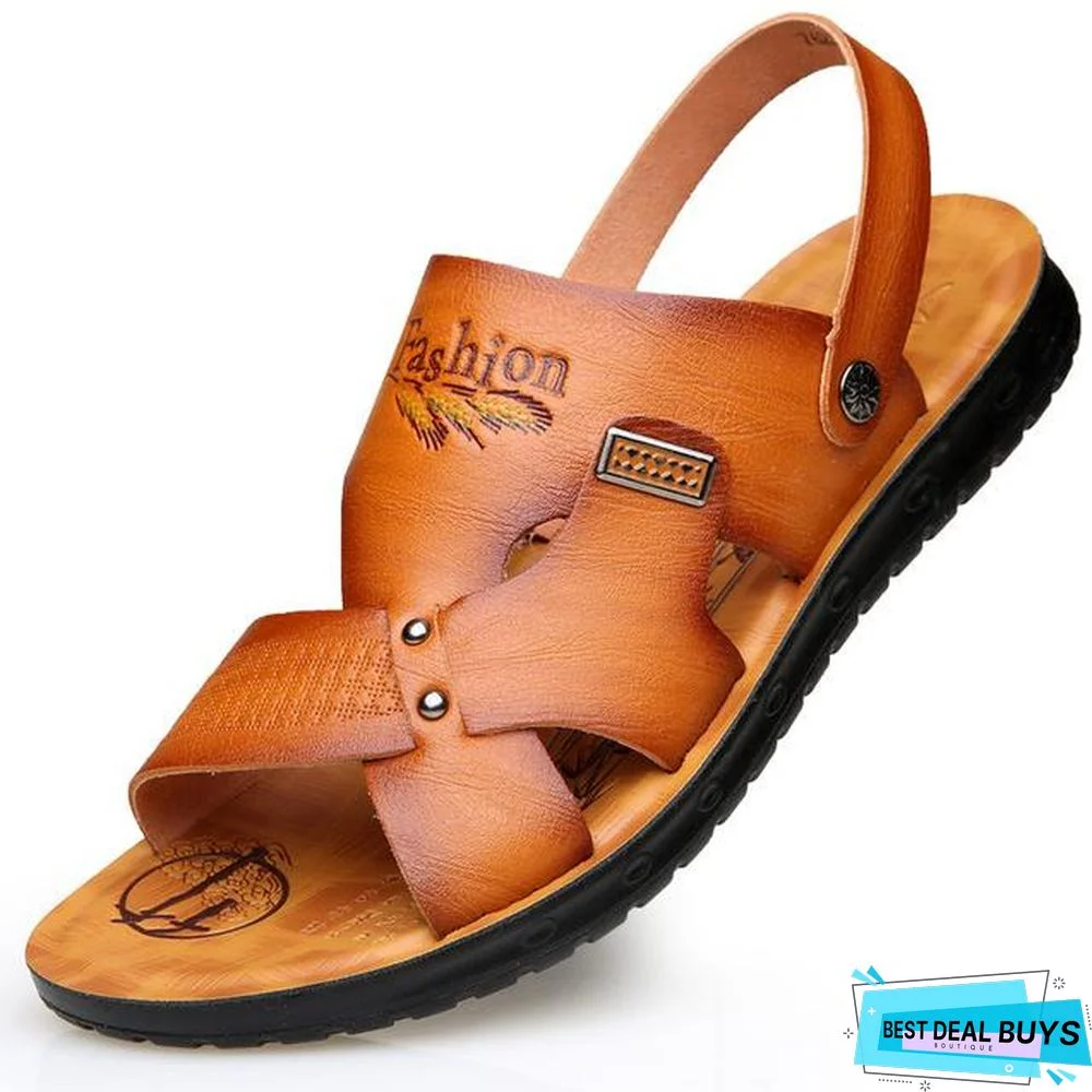 Men's Pu Leather Comfortable Sandals Non-Slip Slippers Shoes
