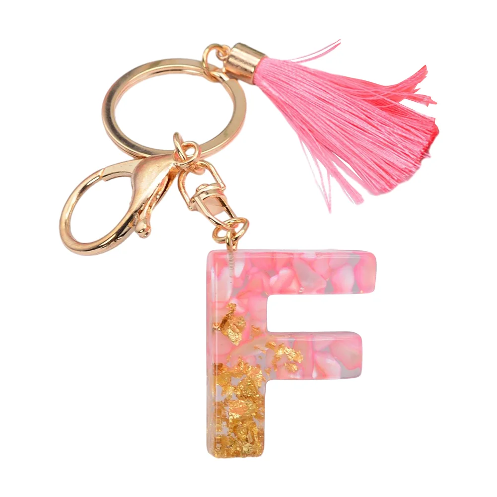 Resin Initial Key Ring with Tassel Alphabet Keyring for Car Keys Wallet Handbags