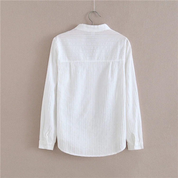 Korean Women Blusas Preppy New 2017 Autumn White Shirts Tops Kawaii Embroidery  Tops Button Pocket  Female Shirts T78618A