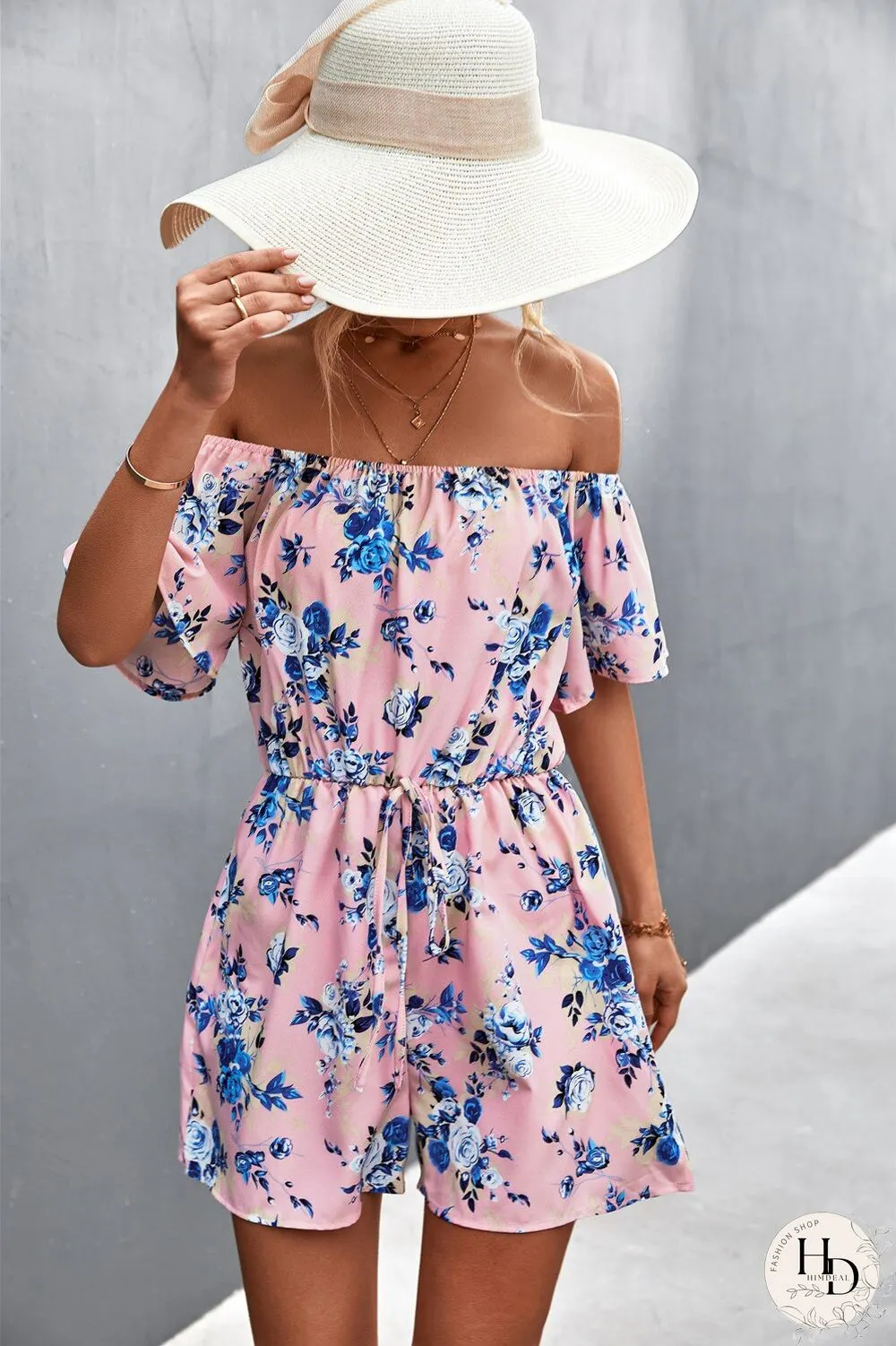 Beach Print Rompers Womens Jumpsuit Summer Temperament Shorts Fashion Casual Suit