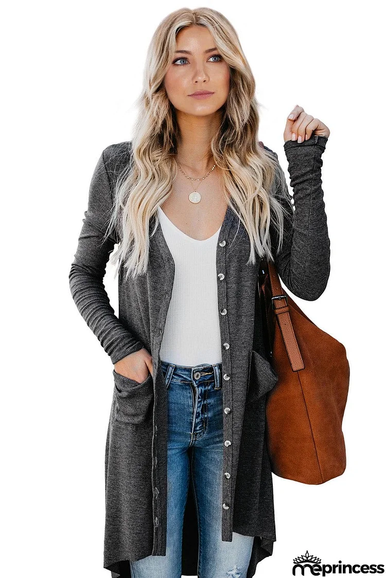 Selected Button Pocketed High Low Cardigan