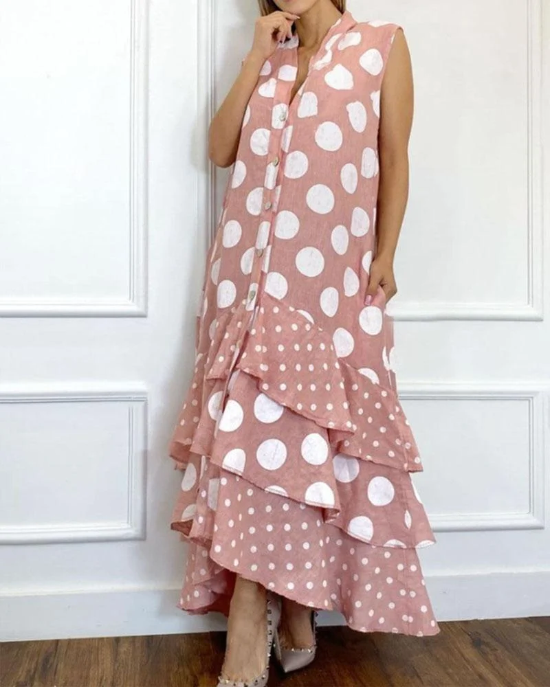 Sleeveless Single Breasted Ruffle Dress