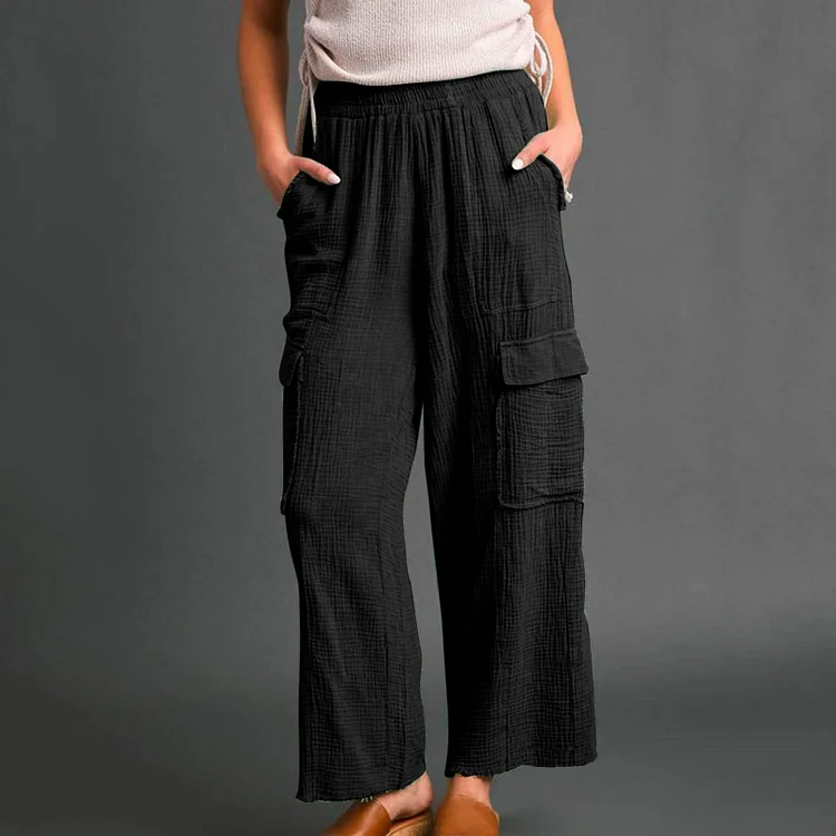 Solid Color Loose Pocket Casual Pants