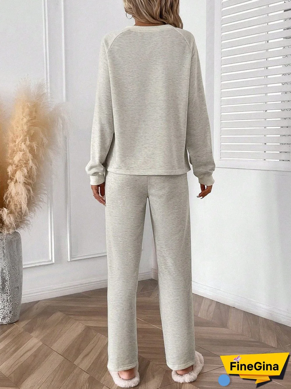 Comfy V-Neck Plain Two Piece Set