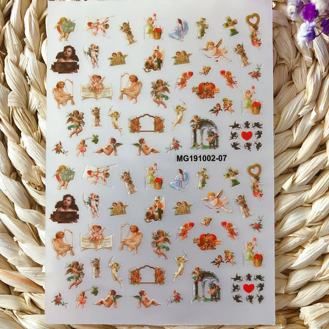 1 Sheet Angel 3D Nail Stickers Flower Cupid Transfer Decals Slider DIY Tips Nail Art Decorations Self-Adhesive Wrap Manicure