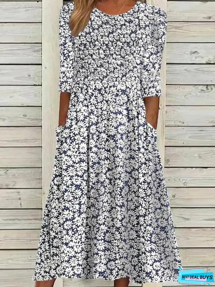 Floral Printed Short Sleeve O-neck Dress