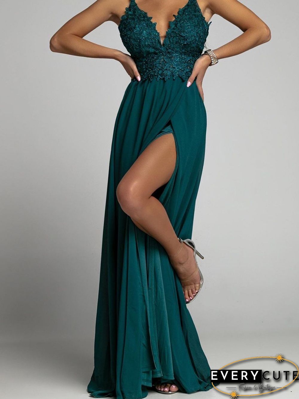 Elegant Chic Solid Party Maxi Dress Women Sexy Deep V-neck Fashion Lace ...
