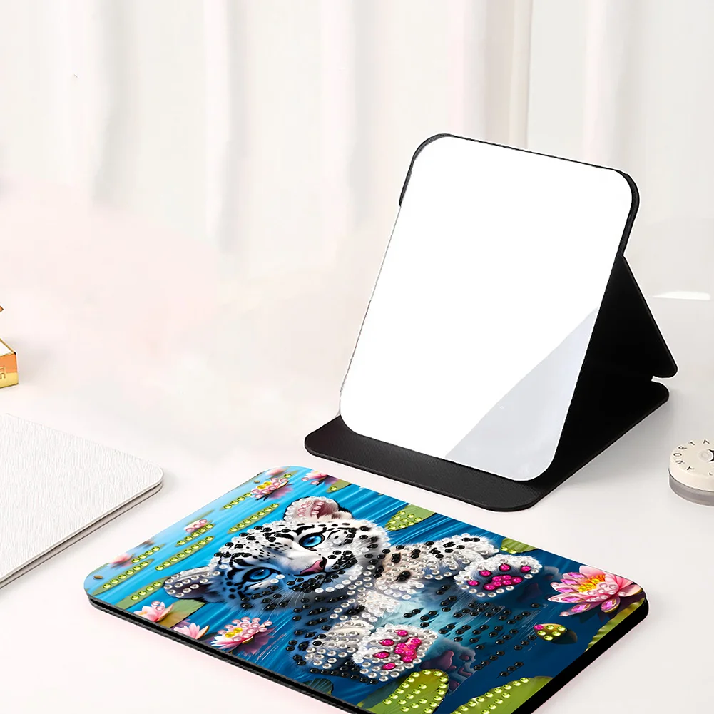 DIY Diamond Art Shiny Crystal Mirror Lightweight Standing Makeup Mirror (Tiger)