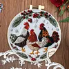 Chicken-DIY Embroidery Kit with Pattern Cotton Threads Needles Hoop 25*25cm/9.84*9.84in