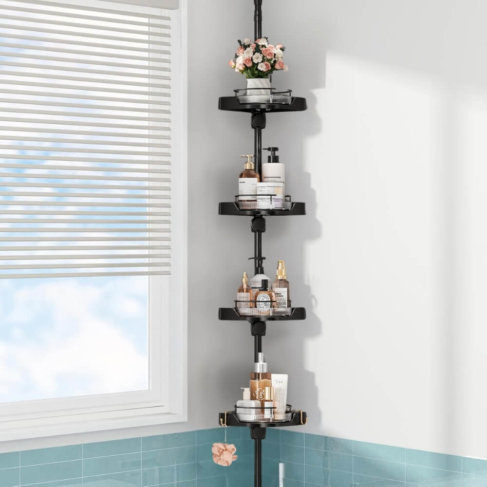 360&deg; Rotating Corner Shower Caddy Tension Pole Organizer