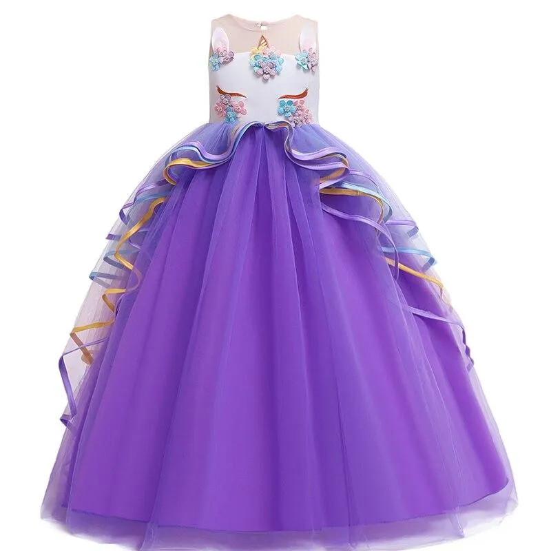 2021 Carnival Cosplay Costume Long Unicorn Dress Girl Kids Dresses For Girls Children Party Dress Birthday Dress Up 10 14 Years