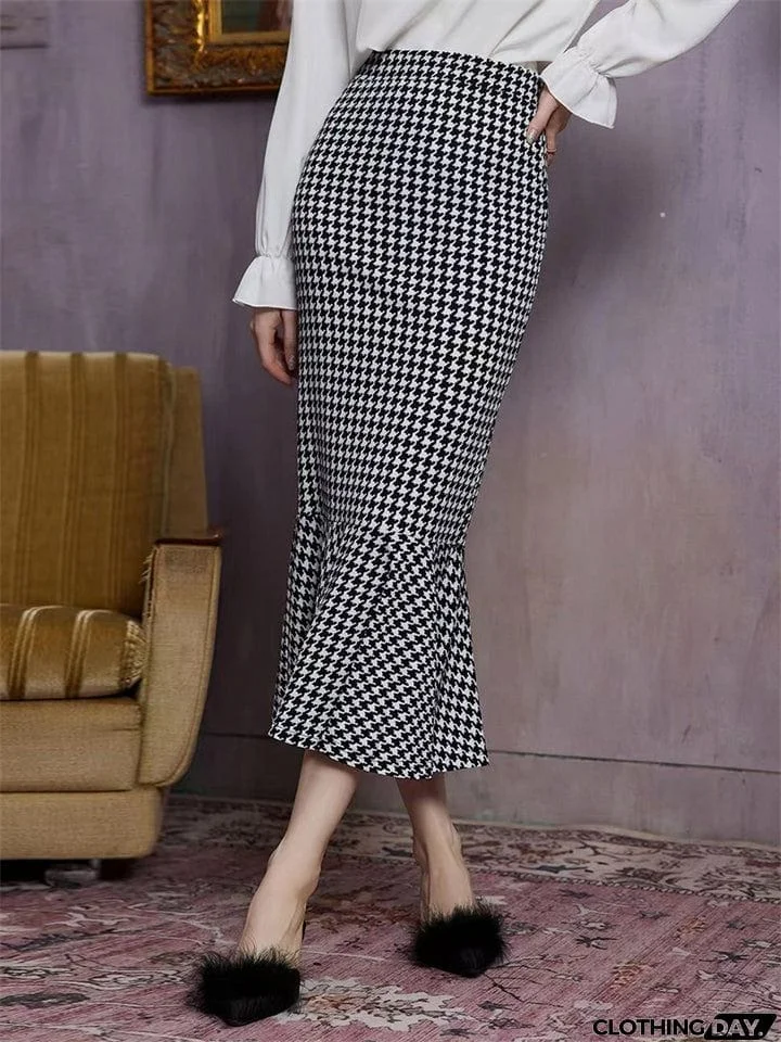 Women's Elegant High Waist Print Fishtail Bodycon Skirt