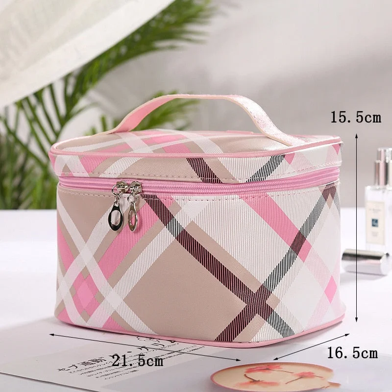 FUDEAM Leather Retro Women Cosmetic Bag With Mirror Multifunction Toiletry Storage Organize Portable Handbag Travel Makeup Case