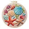 4pcs Seashells Conch Starfish-Long Stitch DIY Stamped Embroidery Kit 30x30cm with 20cm Embroidery Hoop tapestrymarket