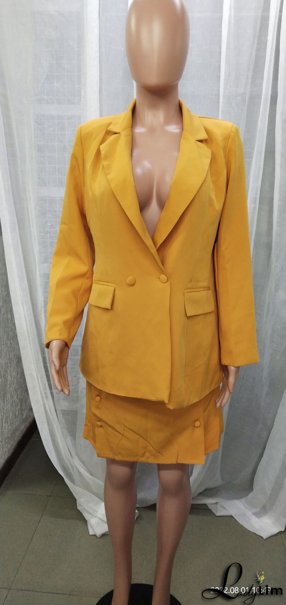 Solid Color Suit Blazer Coat Skirt Two Piece