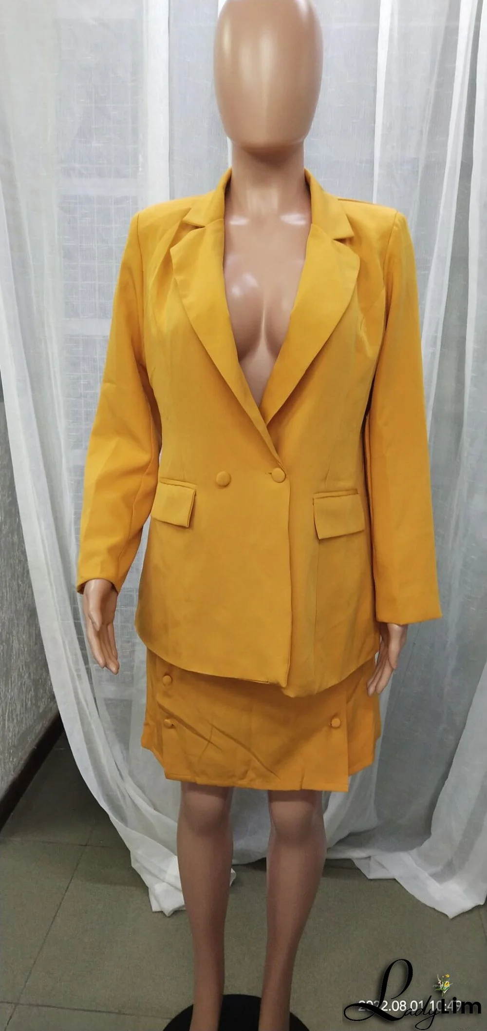 Solid Color Suit Blazer Coat Skirt Two Piece
