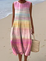 Women's Vintage Gradient In Cancer Awareness Ribbon Art Pattern Print Sleeveless Cotton Wrap Dress