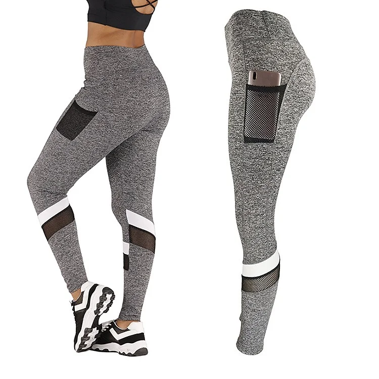 Women's High Waist Side Pockets Mesh Yoga Leggings