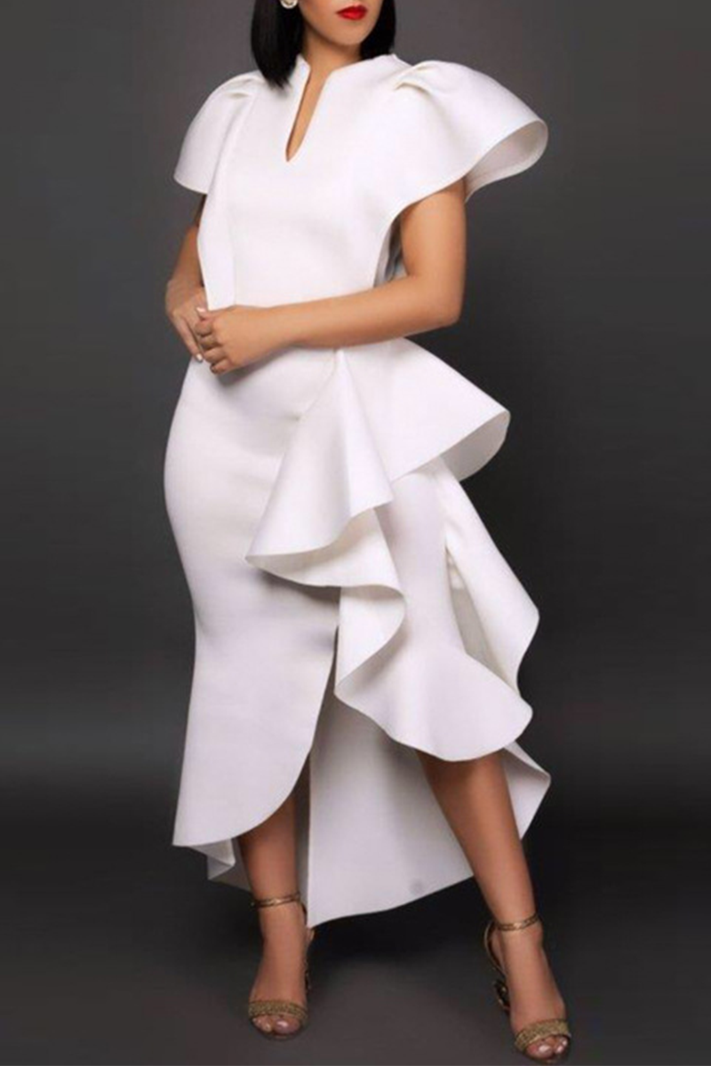 Elegant Floral Patchwork V Neck Cake Skirt Dresses