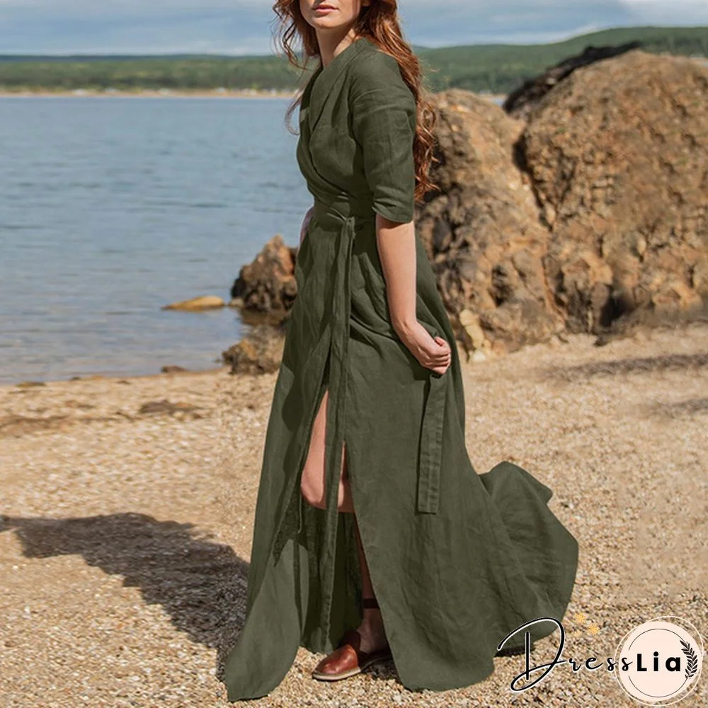 Women Vintage Party Dress Long Sleeve V Neck Office Lady Dress Autumn New Fashion Casual Dress