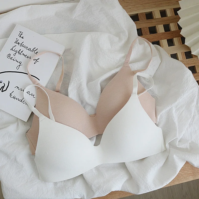 Wriufred Nude cotton no steel ring simple women's underwear soft and comfortable seamless bra natural gathering thin lingerie