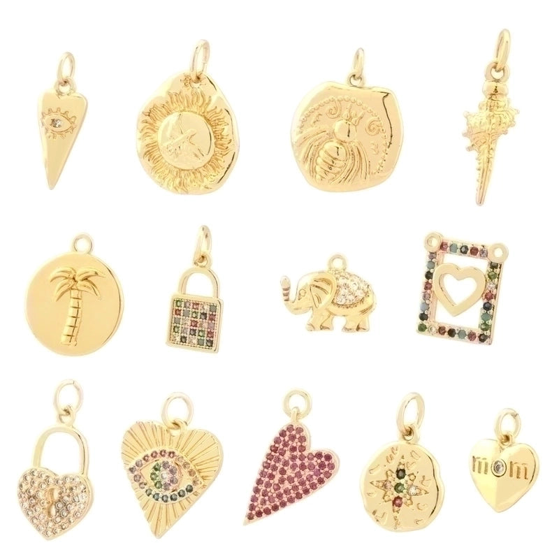 Minimalist Tree Heart Shape Eye Copper Plating Inlay Zircon 18k Gold Plated Charms