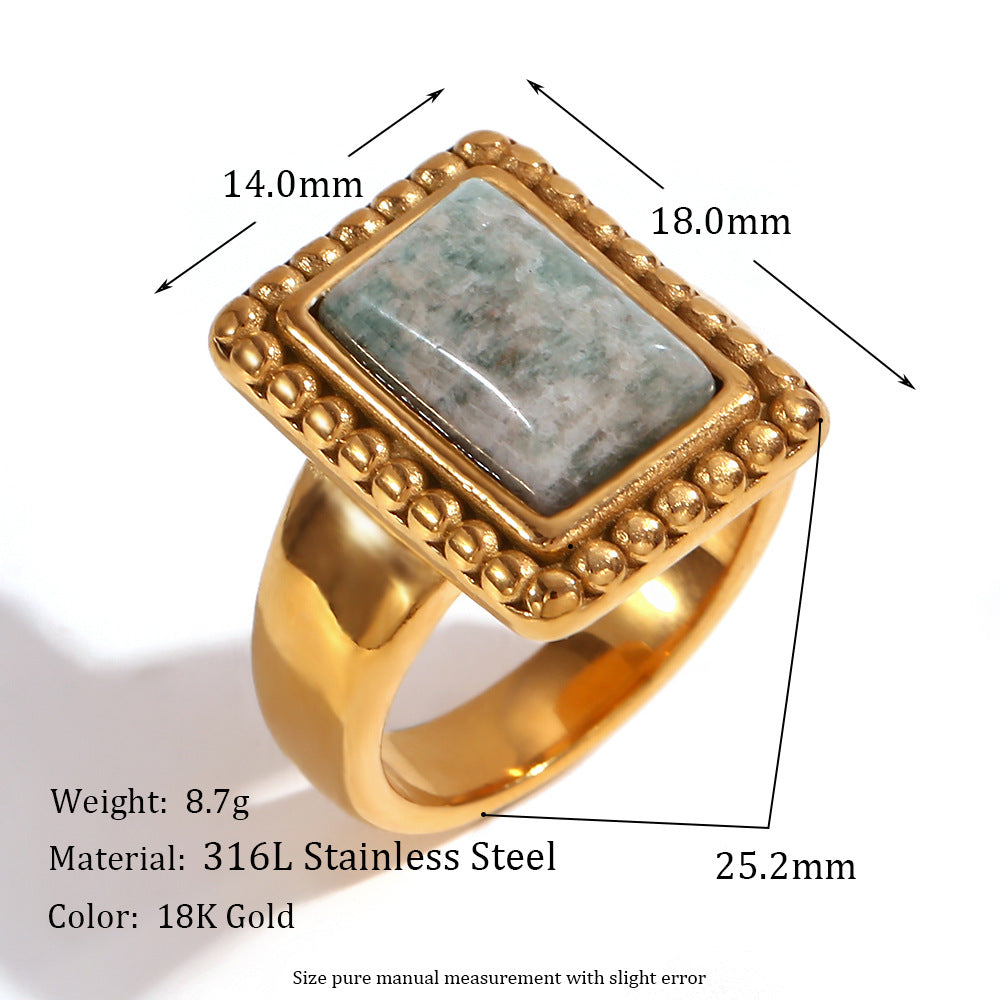 Vintage Fashion Retro Quadrilateral Circle Geometric Stainless Steel 18K Gold Plated Rings