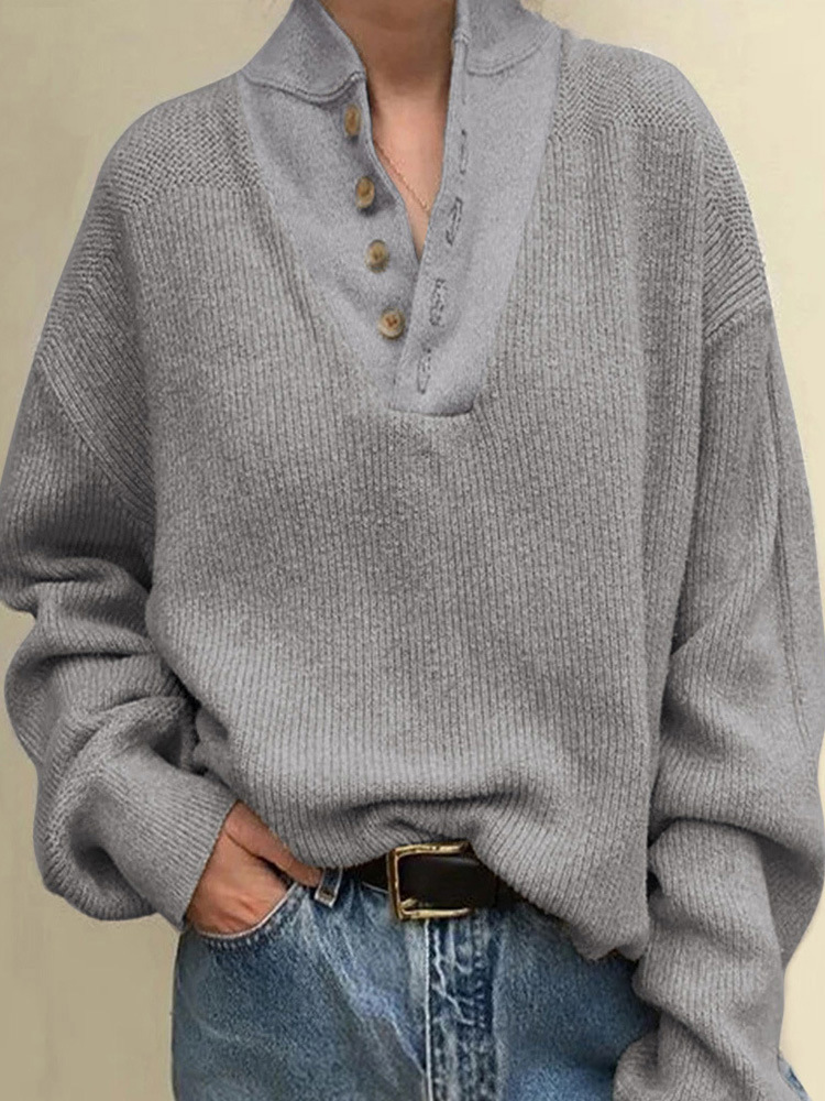 Women's Fashion Single-Breasted Long Sleeve Knit Sweater