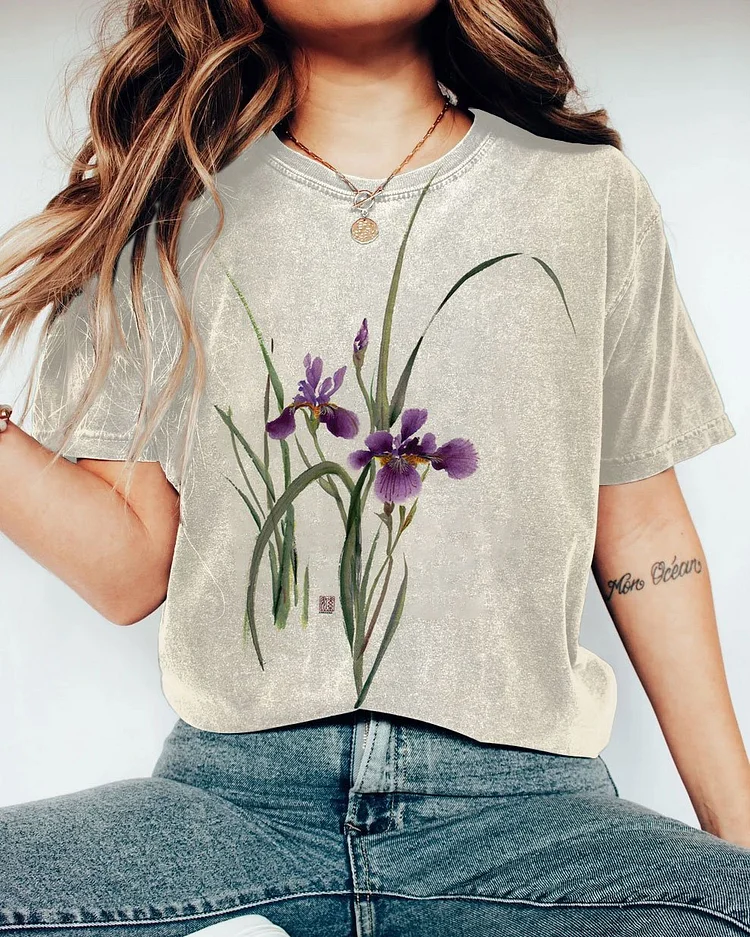 Japanese Art Simple Orchid Short Sleeve Tshirt