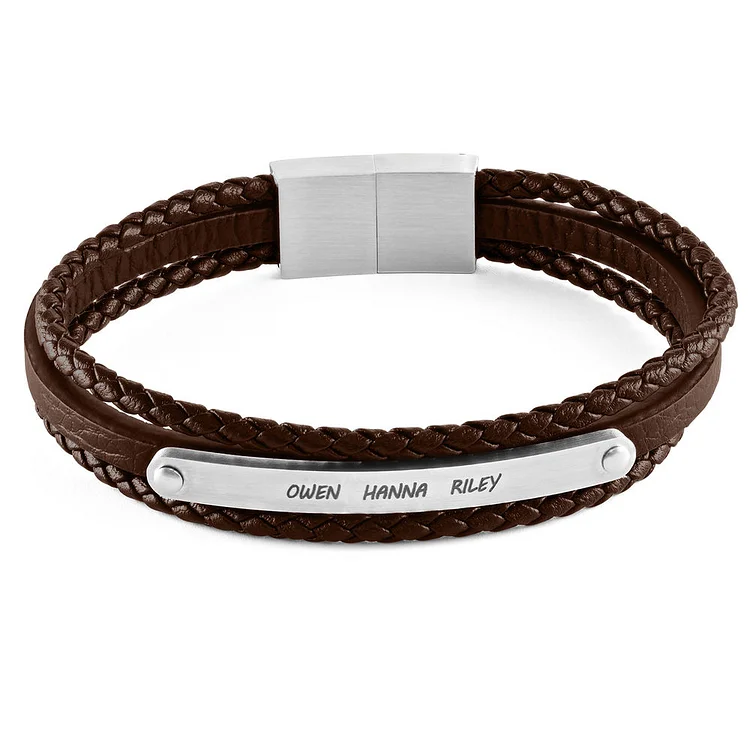 Men Leather Bracelet with Custom Bar Gifts for Father
