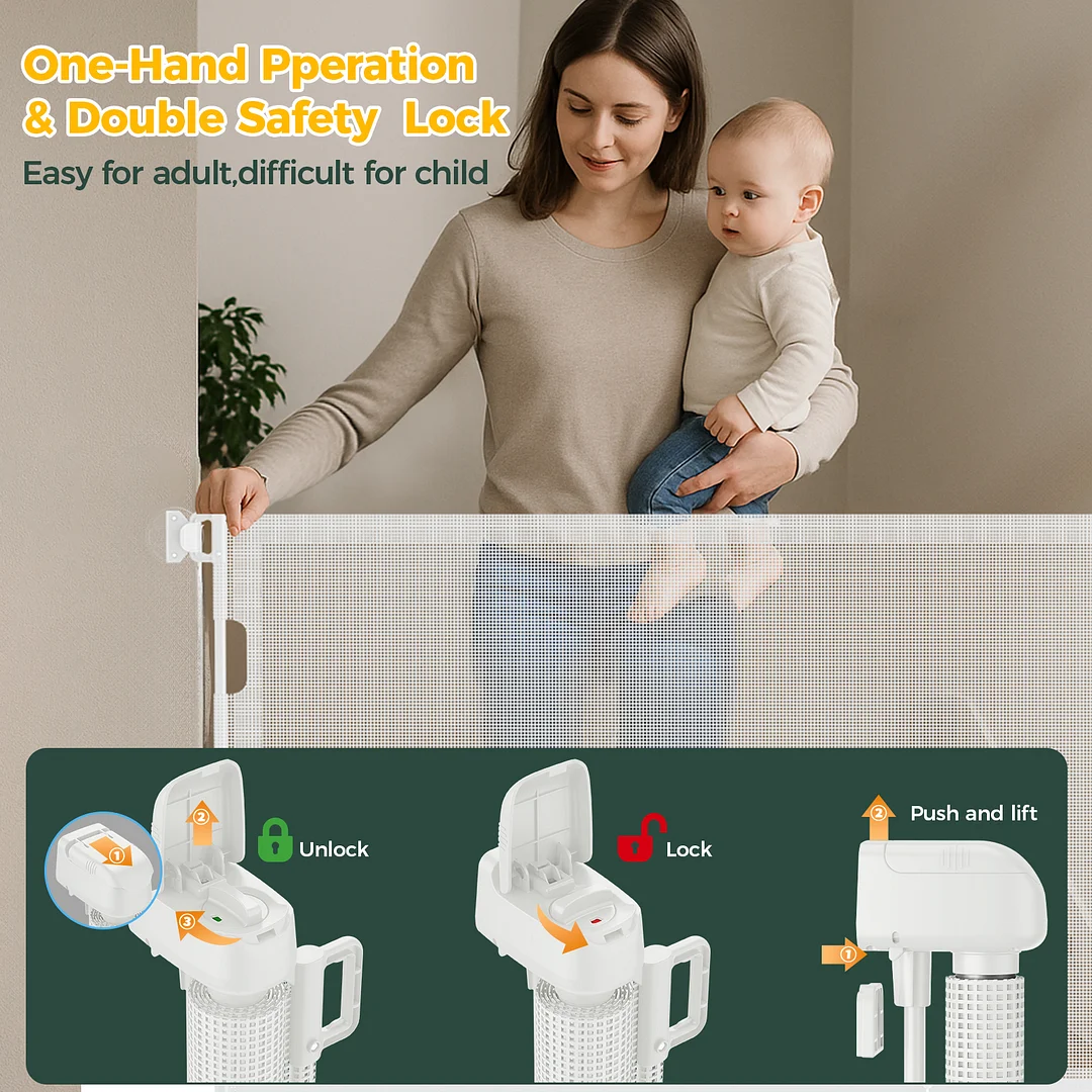 BEBANG Retractable Baby Gate, 71" Extra Wide, Retractable Dog Gate for Doorways, Stairs, Hallways, Indoor and Outdoor, Black