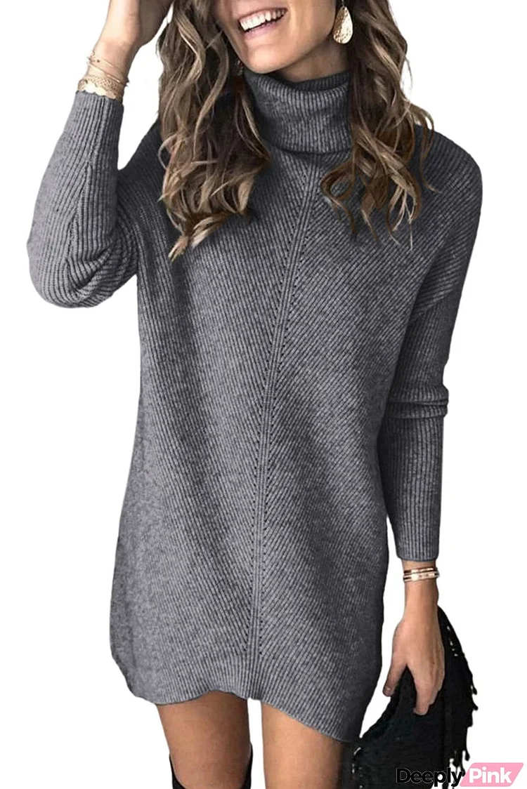 Turtleneck Long Sleeve Knitted Sweater Dress