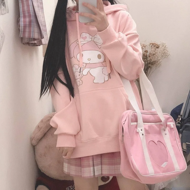 HOUZHOU Japanese Sweet Anime Hoodies for Girls Autumn Winter Kawaii Soft Girl Long Sleeve Cartoon Hoodie Women Casual Pullover