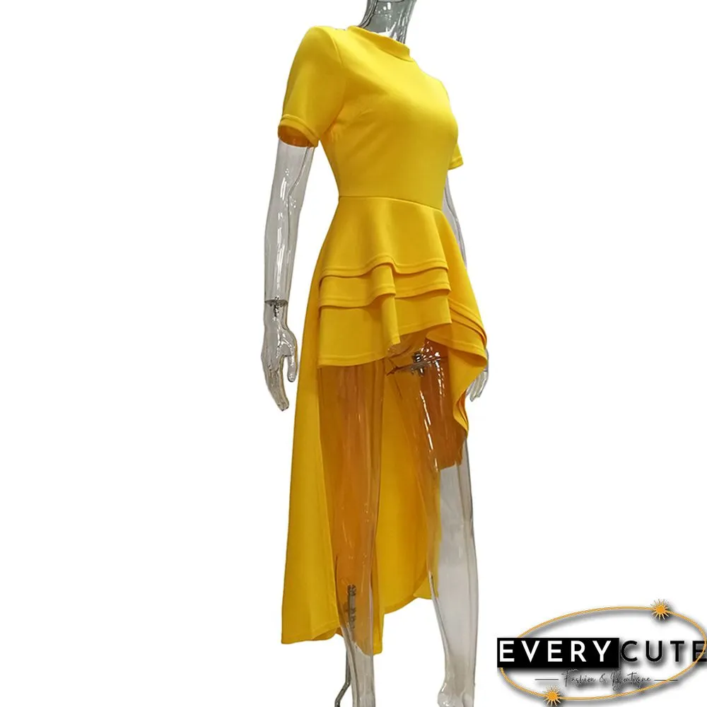 Yellow Ruffles Hem Short Front Evening Dress