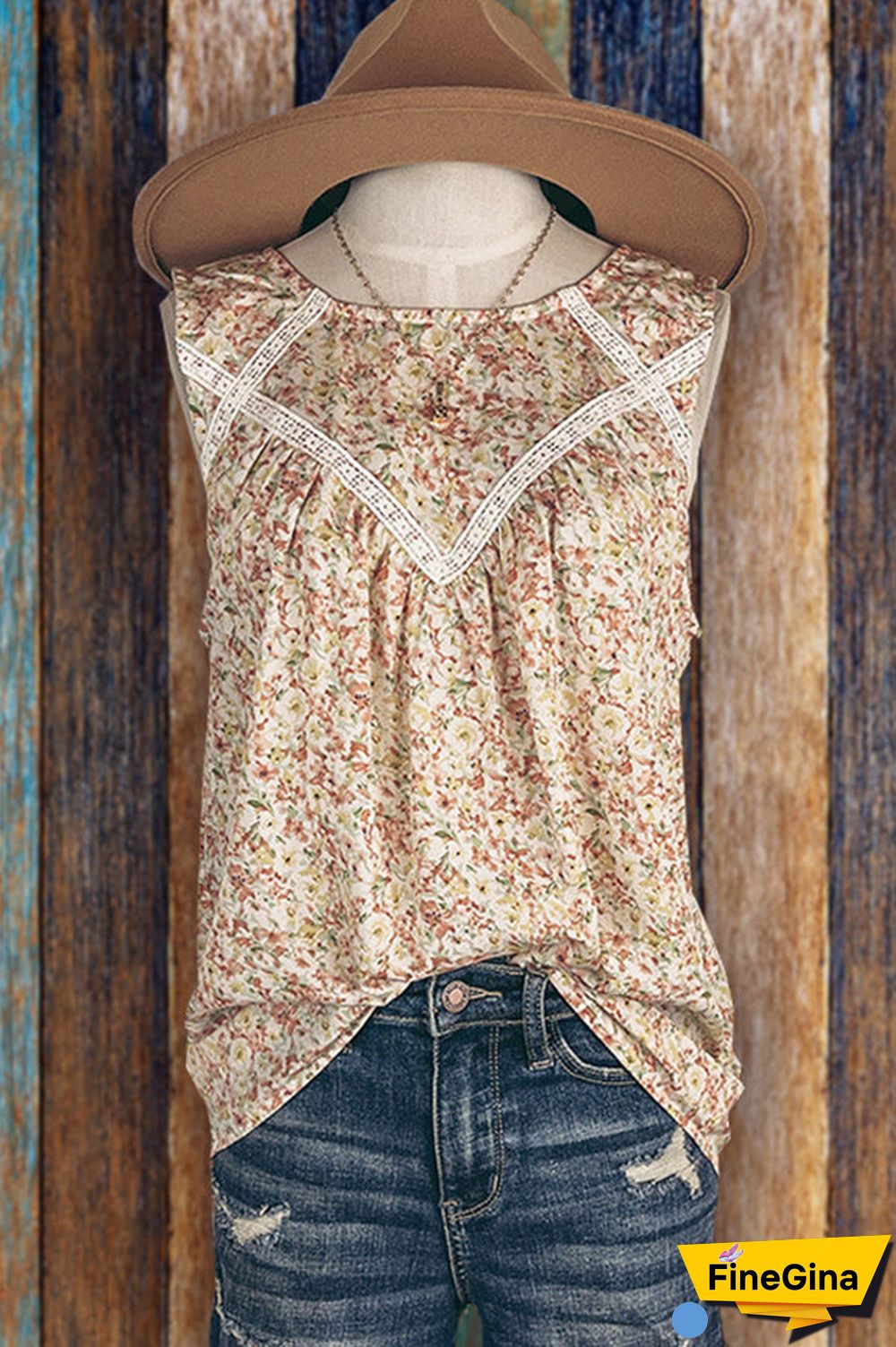 Sleeveless Floral Crewneck Tank Top