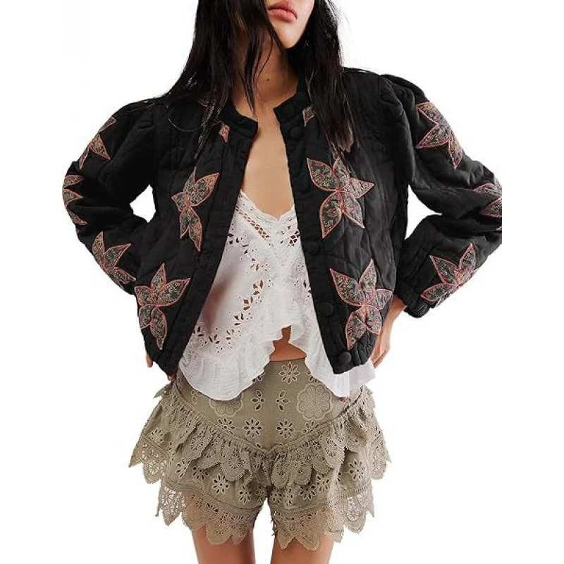 Nigikala Nigikala Autumn And Winter Explosion Embroidered Good Quality Washing Cotton Maple Leaf Embroidery Lady Coat Cotton Suit