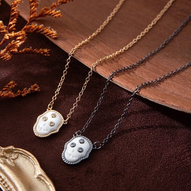 Copper Gold Plated Inlay Pumpkin Skull Resin Jewelry Set