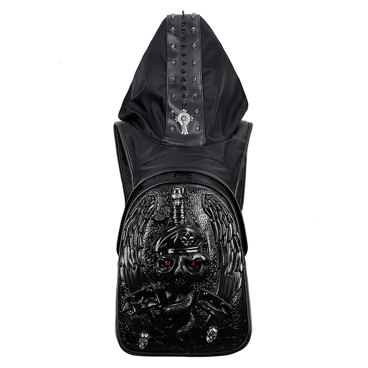 3D Stereoscopic Skull with Double Wings Oxford Cloth Backpack with Detachable Hood - Unleash Your Edge