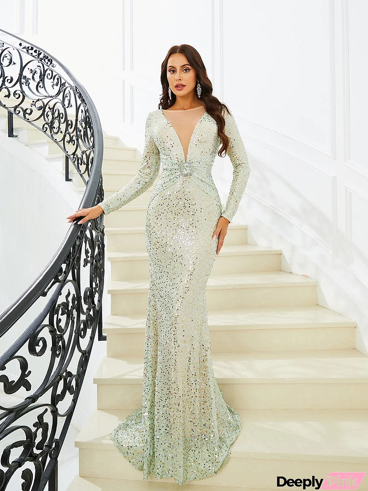 Mermaid Long Sleeve Sequin Evening Dress RJ10577