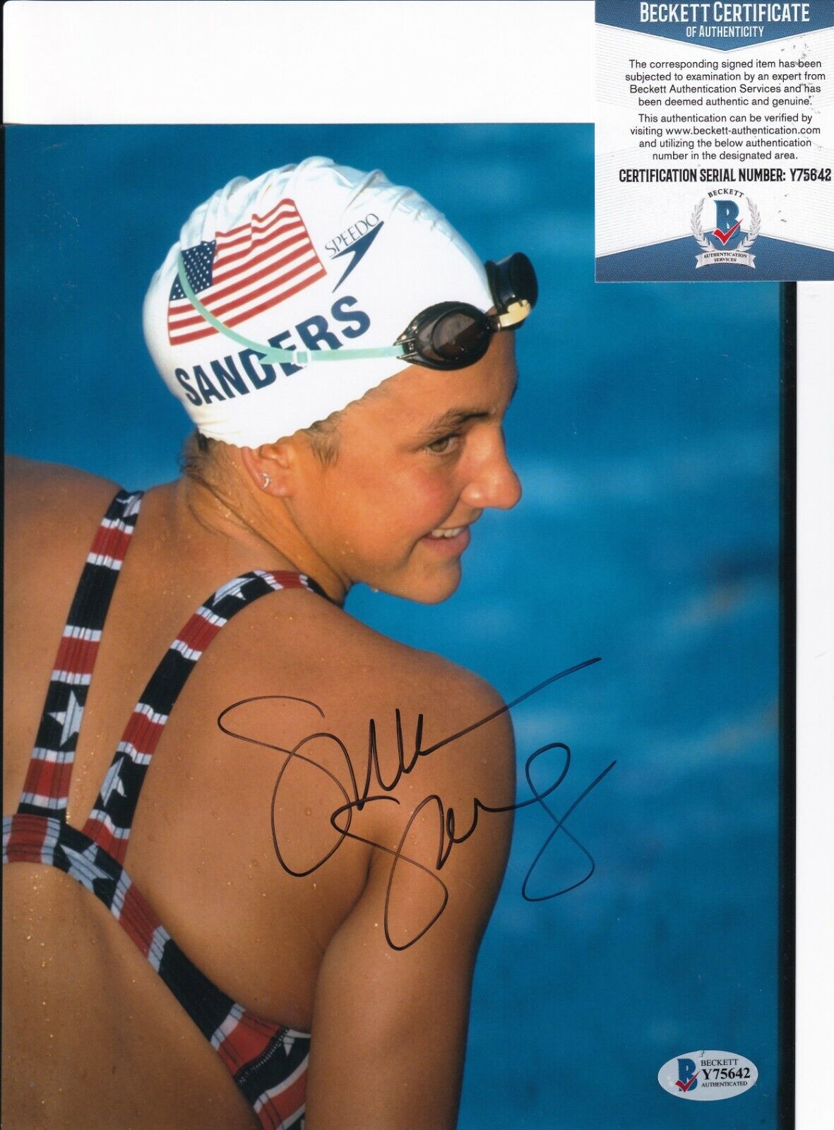 SUMMER SANDERS signed (USA OLYMPICS) SWIMMING Stanford 8X10 Photo Poster painting BECKETT Y75642