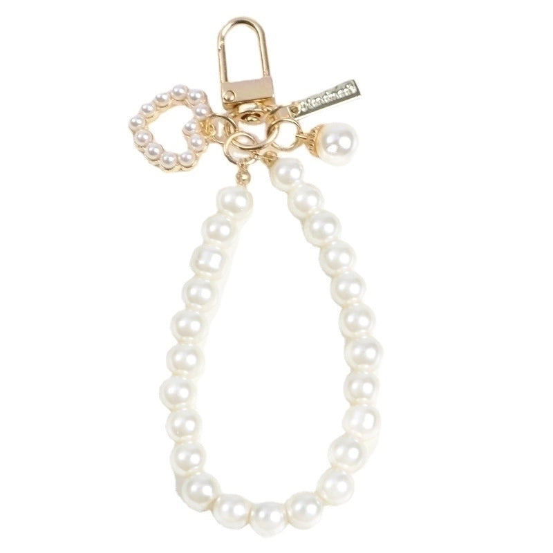 1 Piece Sweet Heart Shape Imitation Pearl Metal Inlay Pearl Women’s Keychain