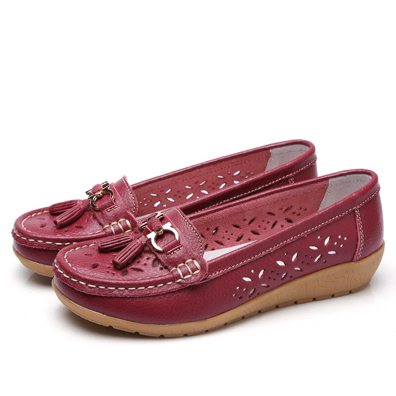 2020 New Summer Leather Women's Shoes Moccasins Platform Shoes Soft Boat Shoes Fashion Cutout Flats Casual Low Heel Nurse Shoes