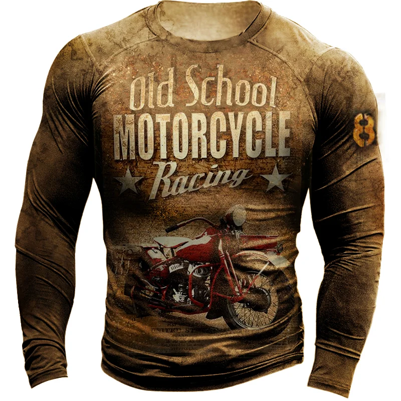 Men's retro motorcycle racing tactical long-sleeved T-shirt / [viawink] /