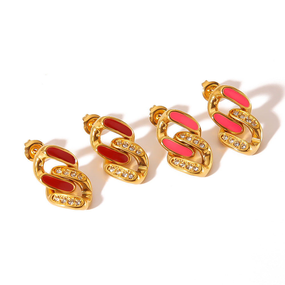 IG Style Tennis / Diamond Line Chain Geometric Stainless Steel Electroplating Earrings