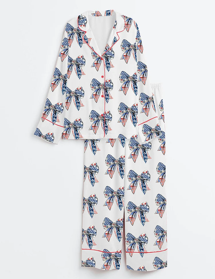 Women&rsquo;s Coquette American Girl 4th Of July America Freedom USA Flag Long Sleeve Satin Pajama Set