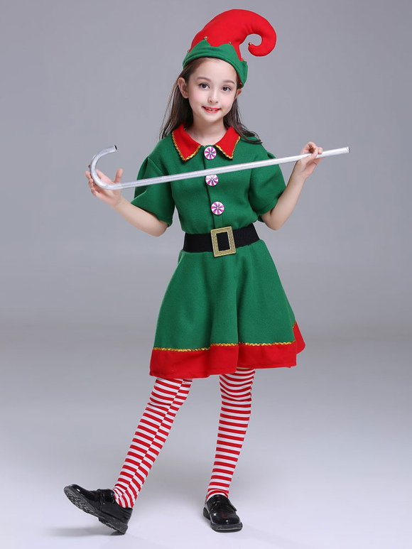 Girl Christmas Costume Green Performance Dress Costume Novameme