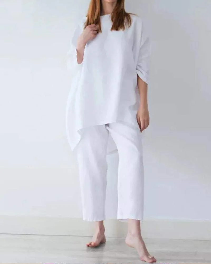 Fashion Leisure Solid Color Cotton Linen Suit